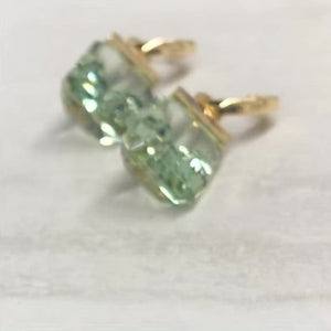 
                  
                    Load and play video in Gallery viewer, Gold, Green Amethyst Rectangle Hoops
                  
                
