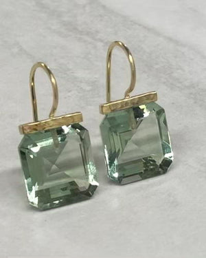 
                  
                    Load and play video in Gallery viewer, Square Green Amethyst Hammered Bar Drops
                  
                