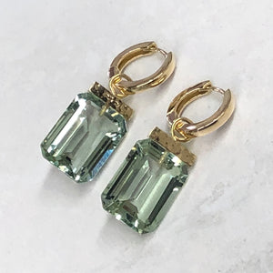 
                  
                    Gold, Green Amethyst Rectangle Hoops
                  
                