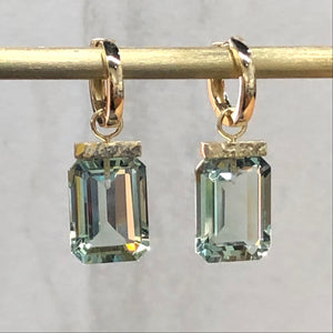 
                  
                    Gold, Green Amethyst Rectangle Hoops
                  
                