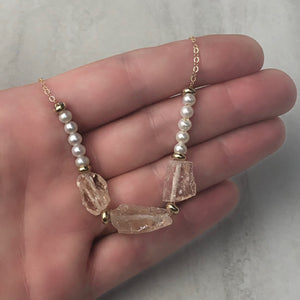 
                  
                    Morganite and White Pearl Necklace
                  
                